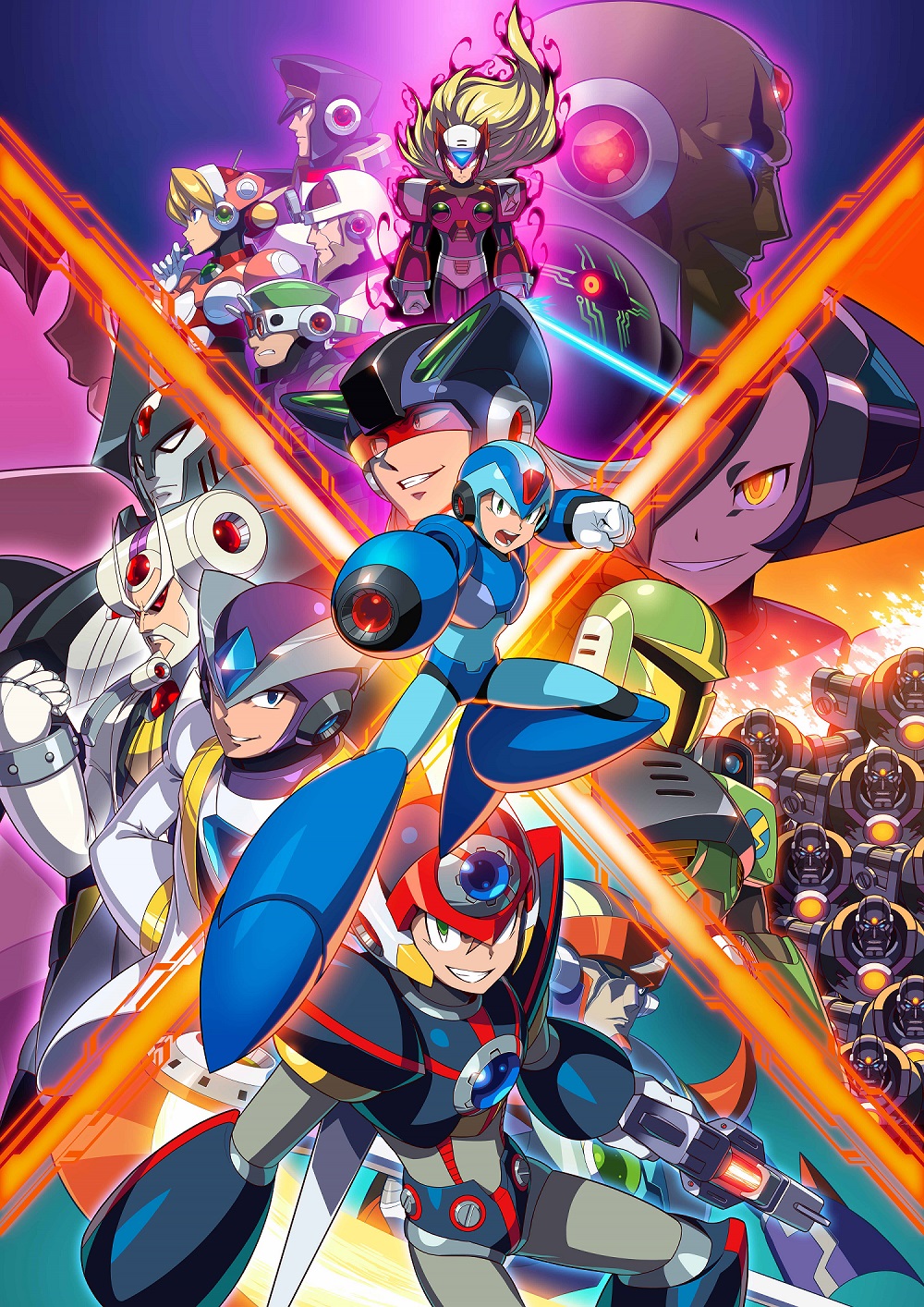 aiming_at_viewer, arm_cannon, armor, axl, axl_(mega_man), bald, capcom, character_request, helmet, highres, looking_at_viewer, mega_man_(series), mega_man_x_(series), multiple_boys, official_art, power_armor, rockman, rockman_x, rockman_x5, rockman_x6, rockman_x7, rockman_x8, sigma, sigma_(mega_man), vava, weapon, x_(mega_man), x_(rockman), zero_(mega_man), zero_(rockman)