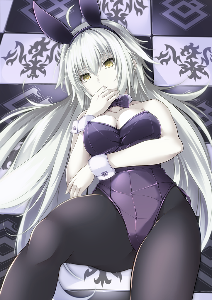 1girl, animal_ears, black_legwear, bow, bowtie, bunny_girl, bunnysuit, checkered