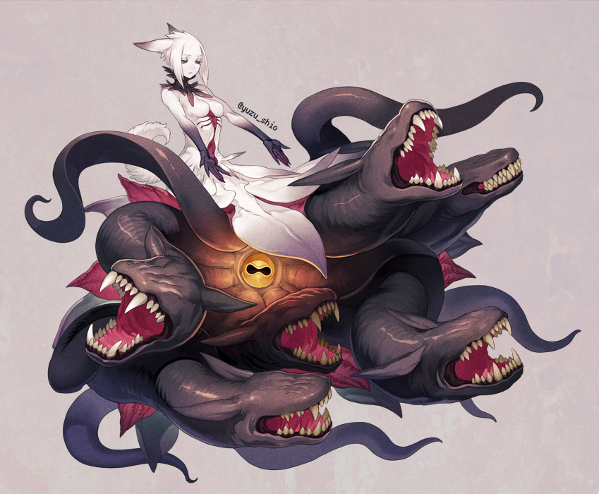 1girl, black_hands, breasts, full_body, medium_breasts, monster_girl, open_mouth, original