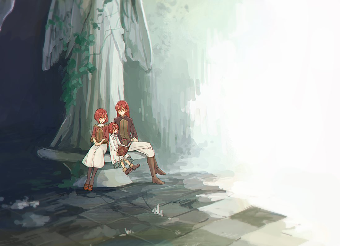1boy, 2girls, brother_and_sister, dress, fire_emblem, fire_emblem:_mystery_of_the_emblem, fire_emblem_heroes, gloves