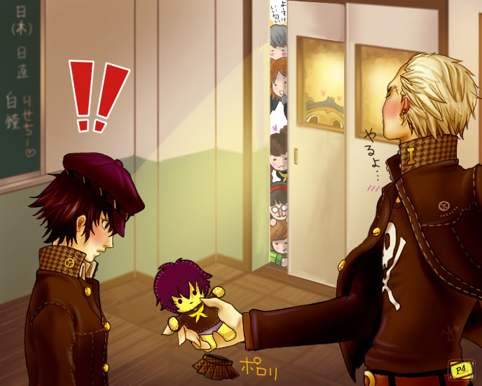 amagi_yukiko, androgynous, blush, cabbie_hat, character_doll, confession, doll, everyone