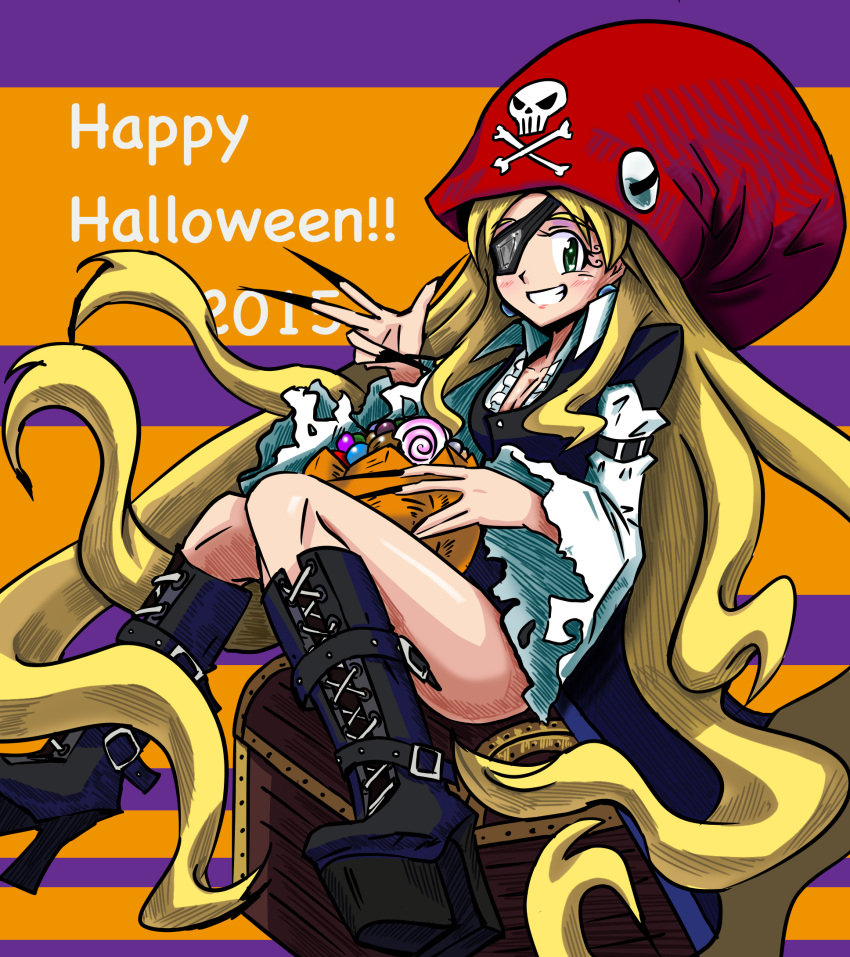 1girl, 2015, bare_legs, belt_boots, black_nails, blonde_hair, blue_earrings, blush