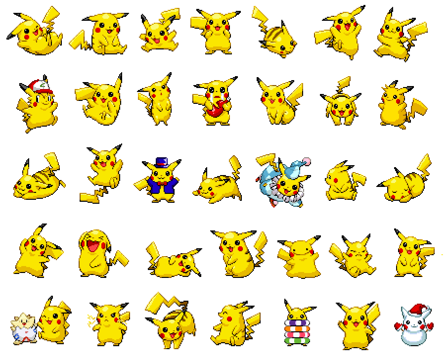 :d, annotated, baseball_cap, blush_stickers, commentary_request, creature, crying, ditto, full_body, gen_1_pokemon, gen_2_pokemon, hat, ketchup, looking_at_viewer, looking_to_the_side, lying, miu_(pixiv358902), no_humans, on_side, on_stomach, one_eye_closed, open_mouth, pikachu, pixel_art, pokemon, pokemon_(anime), pokemon_(creature), running, santa_hat, satoshi_(pokemon), satoshi_(pokemon)_(classic), simple_background, smile, snow_sculpture, standing, standing_on_one_leg, togepi, transformed_ditto, white_background