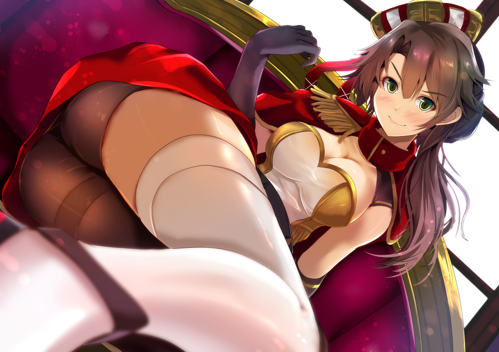 1girl, ass, asymmetrical_hair, asymmetrical_legwear, azur_lane, bangs, black_gloves, black_legwear