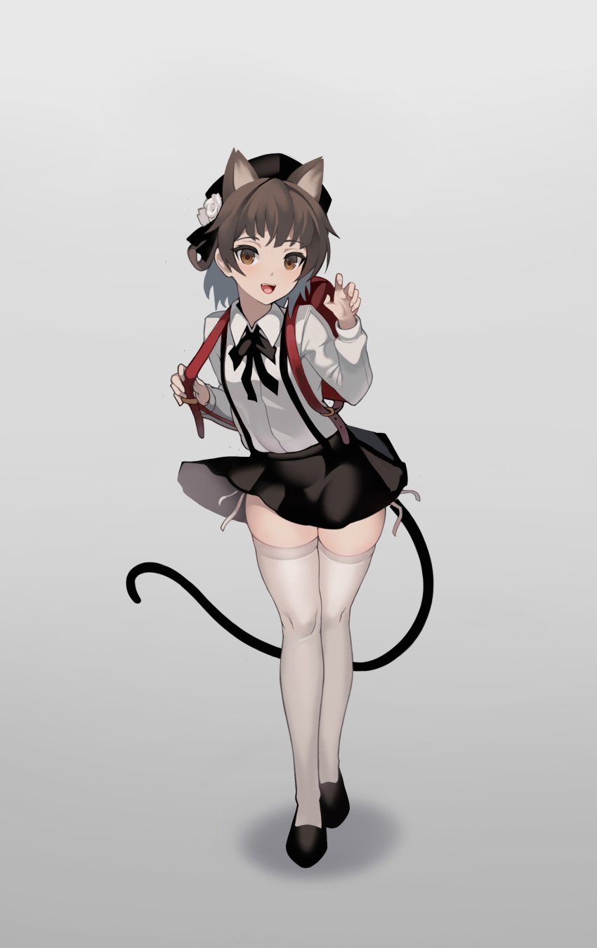 1girl, absurdres, animal_ears, backpack, bag, bangs, beret, black_beret
