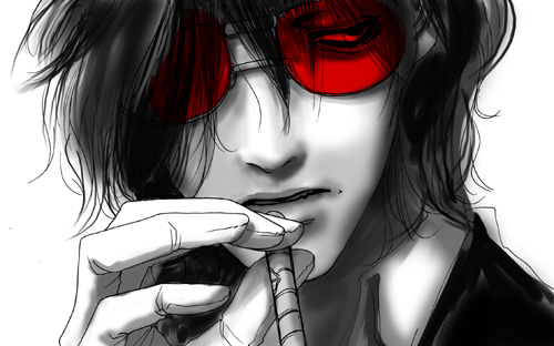 black_hair, cigar, glasses, gloves, hellsing, lowres, male, monochrome