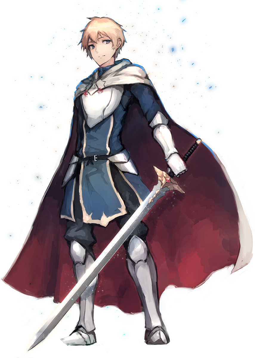 1boy, armor, black_pants, blonde_hair, blue_shirt, boots, breastplate, cape