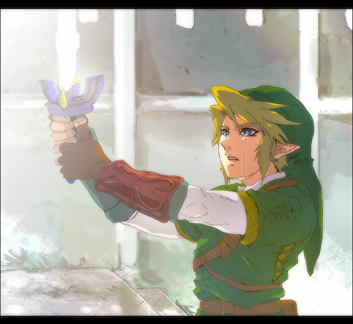 blue_eyes, gloves, link, male, manly_tears, master_sword, nintendo, pointy_ears