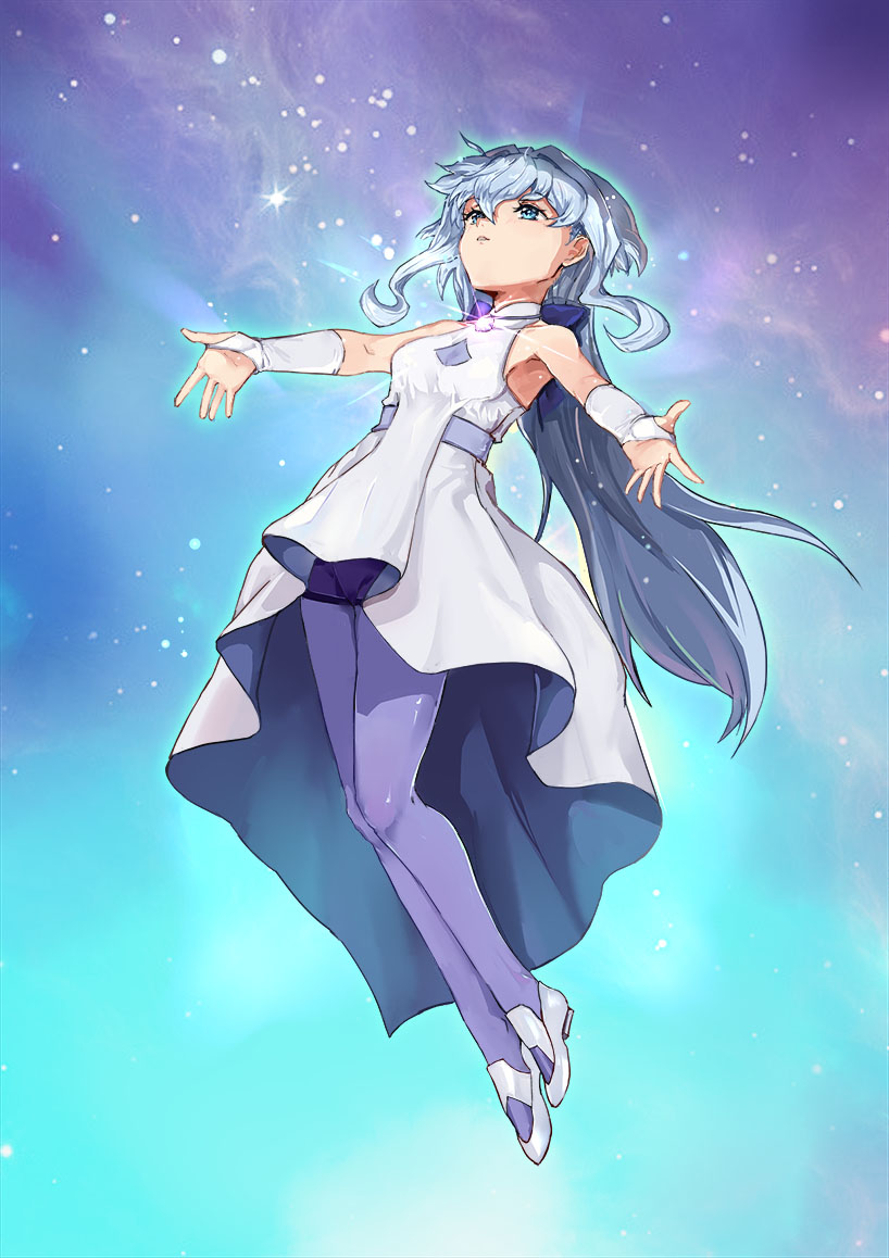 1girl, blue_eyes, dress, gundam, gundam_build_divers, light_blue_hair, long_hair, sara_(gundam_build_divers)