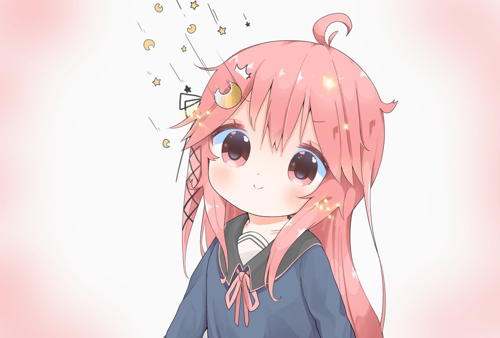 1girl, ahoge, blush, crescent, crescent_hair_ornament, hair_ornament, hair_ribbon, kantai_collection