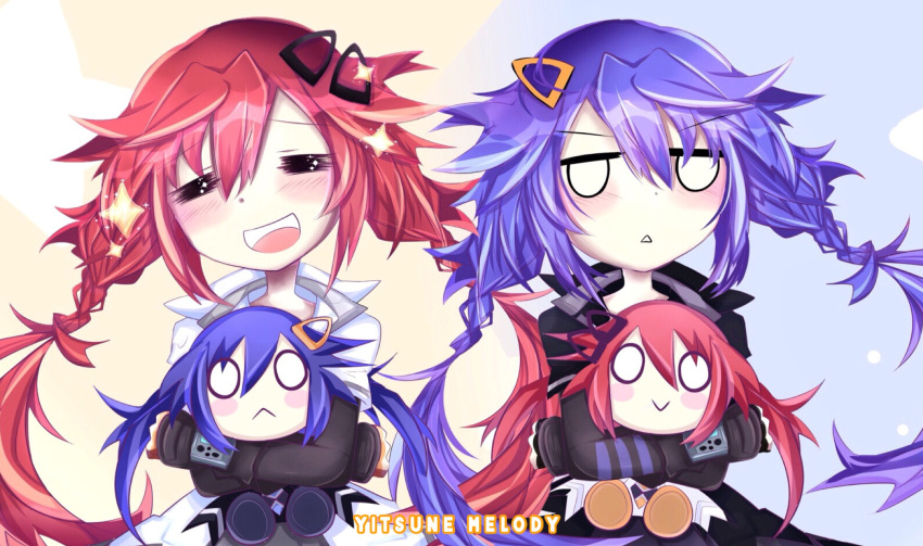 ankokuboshi_kurome, black_hairclip, blue_hair, blush, hair_ornament, hairclip, highres, neptune_(series)