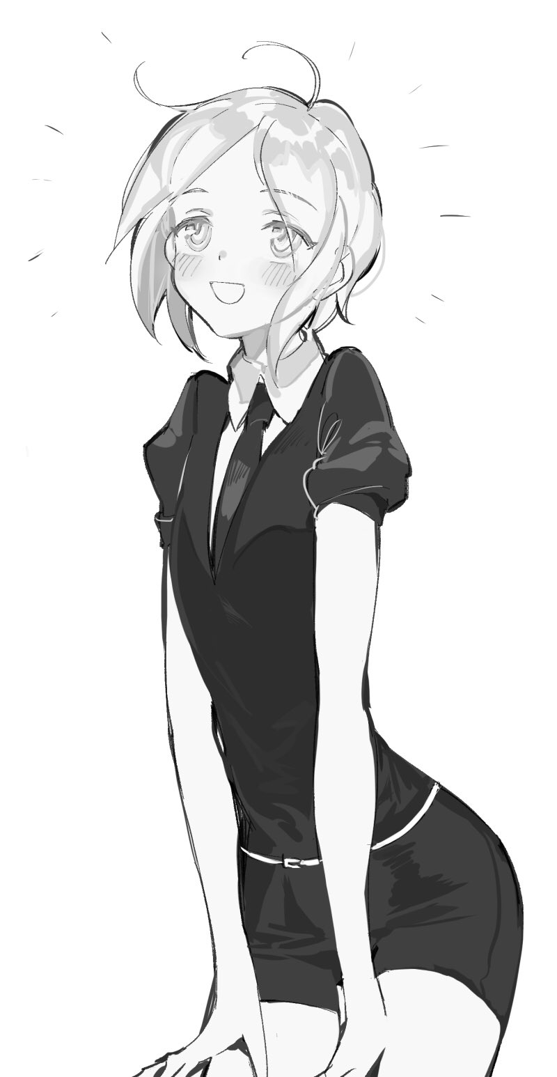 1other, androgynous, gem_uniform_(houseki_no_kuni), highres, houseki_no_kuni, monochrome, necktie, osu5i