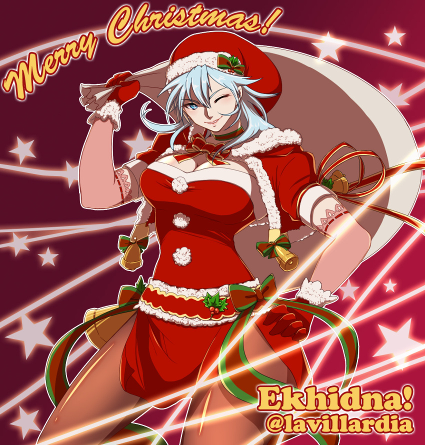 !, 1girl, artist_name, bell, blue_eyes, blue_hair, bow, breasts