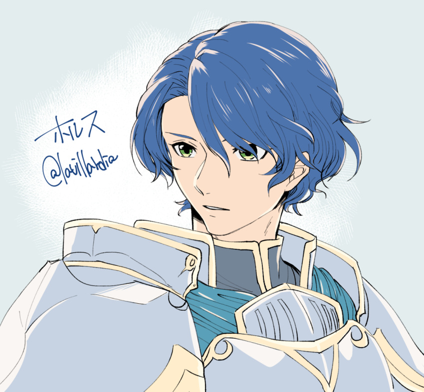 1boy, armor, artist_name, blue_hair, fire_emblem, fire_emblem:_shin_ankoku_ryuu_to_hikari_no_tsurugi, green_eyes, horus_(fire_emblem)