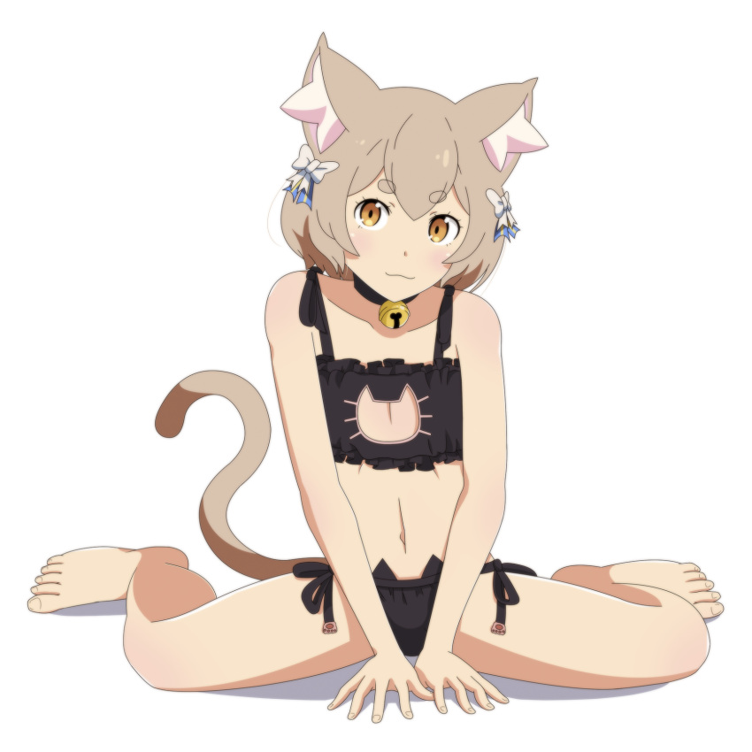1boy, :3, animal_ears, bell, bell_choker, between_legs, cat_ears, cat_lingerie