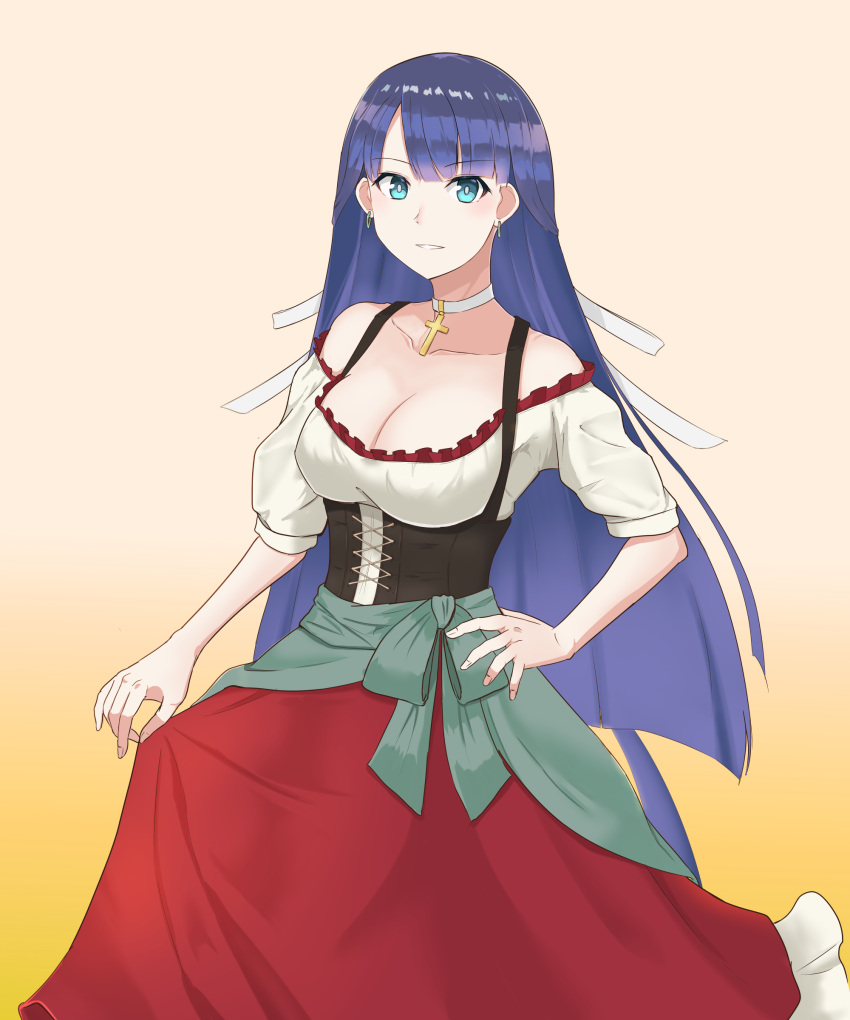 1girl, absurdres, alternate_costume, aozaku_(hatake_no_niku), bangs, blue_eyes, blunt_bangs, blush