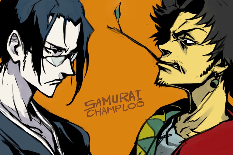 2boys, afro, black_eyes, black_hair, commentary_request, earrings, eye_contact, facial_hair