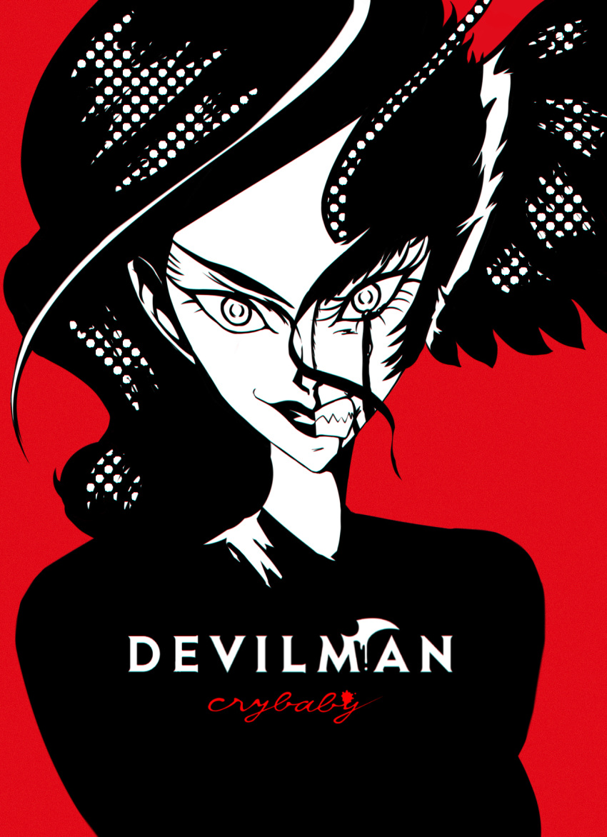 1girl, commentary, copyright_name, demon, demon_girl, devilman, devilman_crybaby, eyelashes