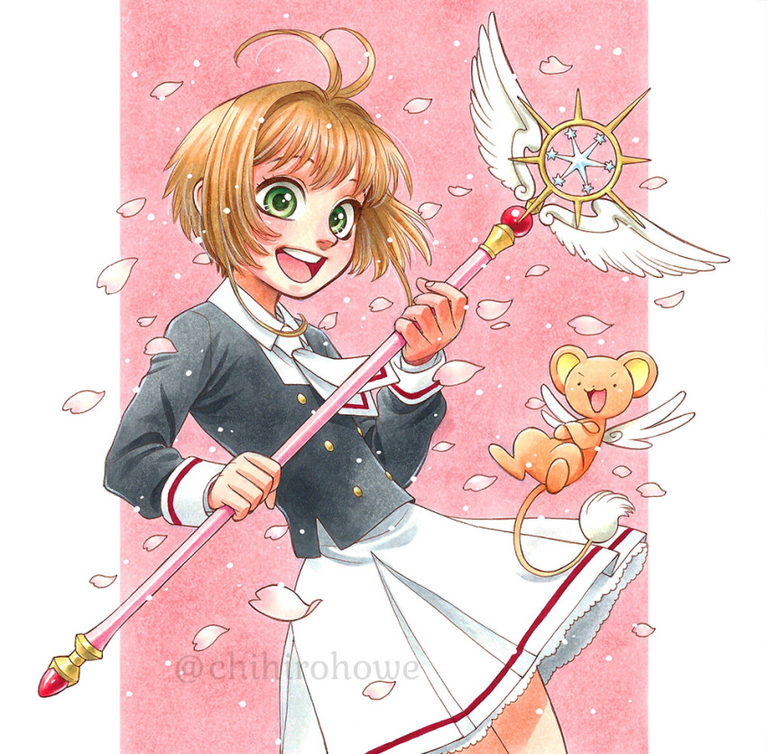 1girl, 90s, antenna_hair, brown_hair, card_captor_sakura, chihiro_howe, green_eyes, highres