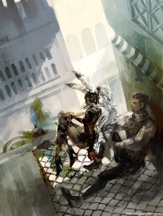 armor, balflear, balthier, bracelet, brown_hair, bunny_ears, dark_skin, final_fantasy