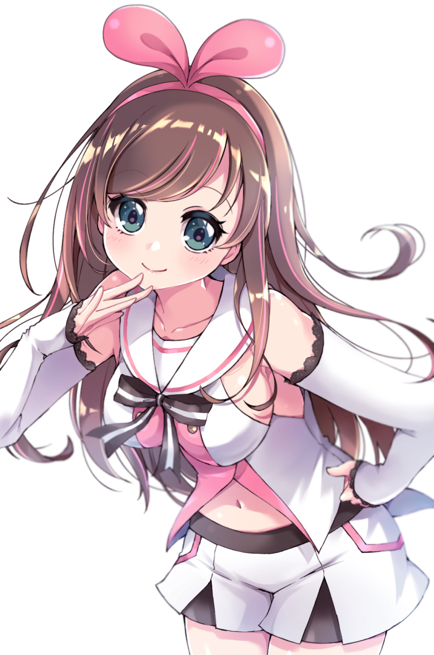 1girl, a.i._channel, bangs, black_bow, blue_eyes, blush, bow, breasts