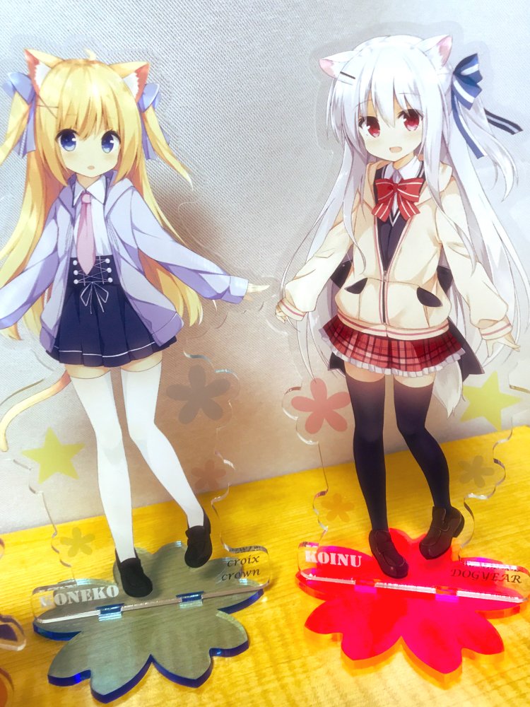 2girls, :d, :o, animal_ears, black_legwear, blonde_hair, blue_eyes, cat_ears