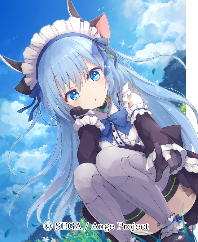 1girl, ange_vierge, animal_ears, black_gloves, gloves, looking_at_viewer, maid, official_art, omega_47_toto, shamonor, smile, solo, watermark