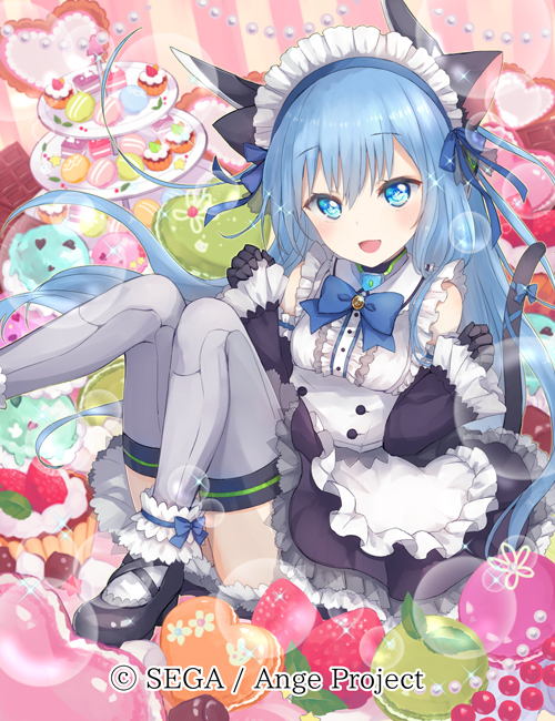 1girl, :d, ange_vierge, animal_ears, black_footwear, blue_bow, blue_eyes, blue_hair