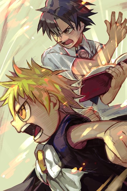 2boys, black_hair, blonde_hair, book, brown_eyes, gash_bell, grimoire, hankuri