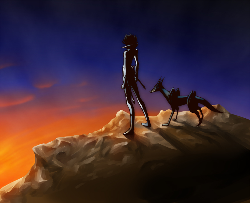 casshern, casshern_sins, cyborg, dog, friender, mozuku, sunset, tagme