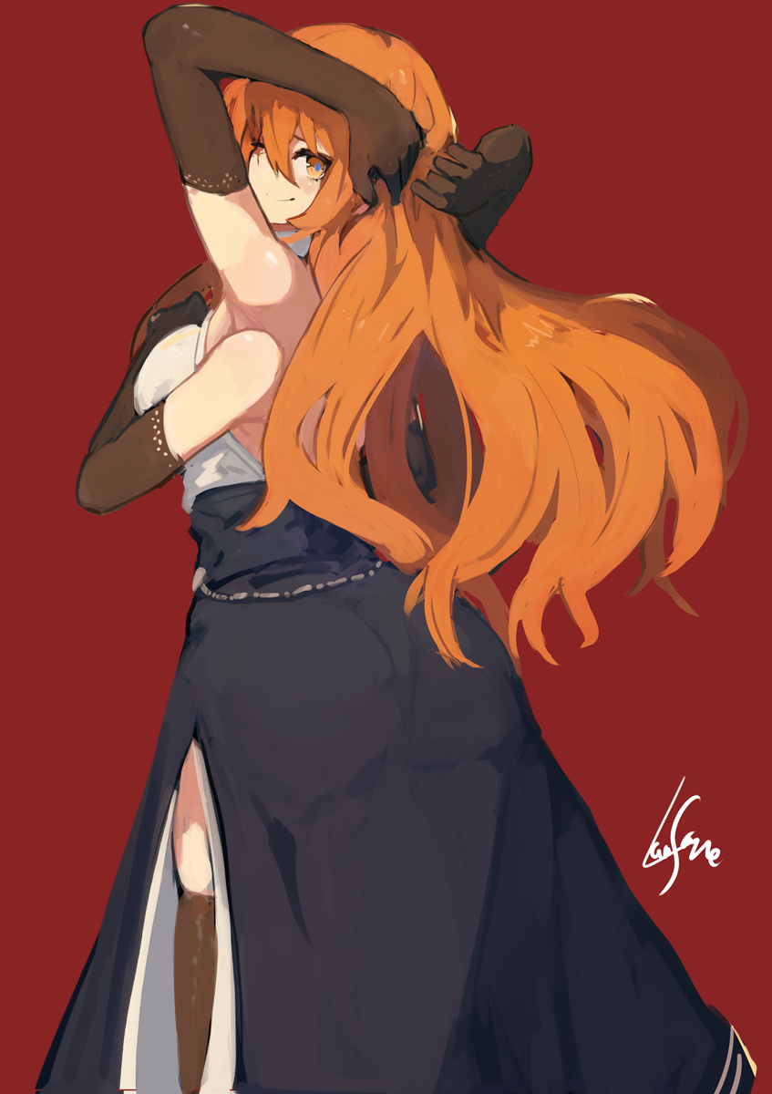 1girl, black_skirt, brown_gloves, closed_mouth, elbow_gloves, extra_arms, from_behind, gloves