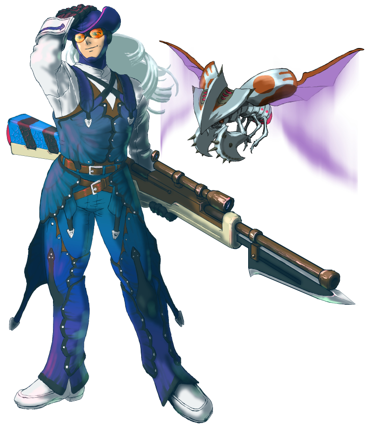 bayonet, belt, capcom, commentary_request, crossover, drone, dynamo, full_body