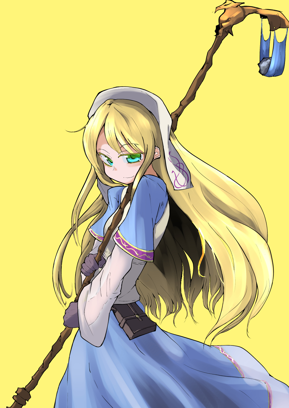 1girl, aqua_eyes, bag, black_gloves, blonde_hair, daitoutei, dress, eyebrows_visible_through_hair
