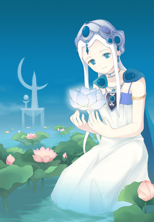 blue_eyes, fantastic_children, flower, lily_pad, lilypads, long_hair, moai_(aoh), moai_(pixiv196778)