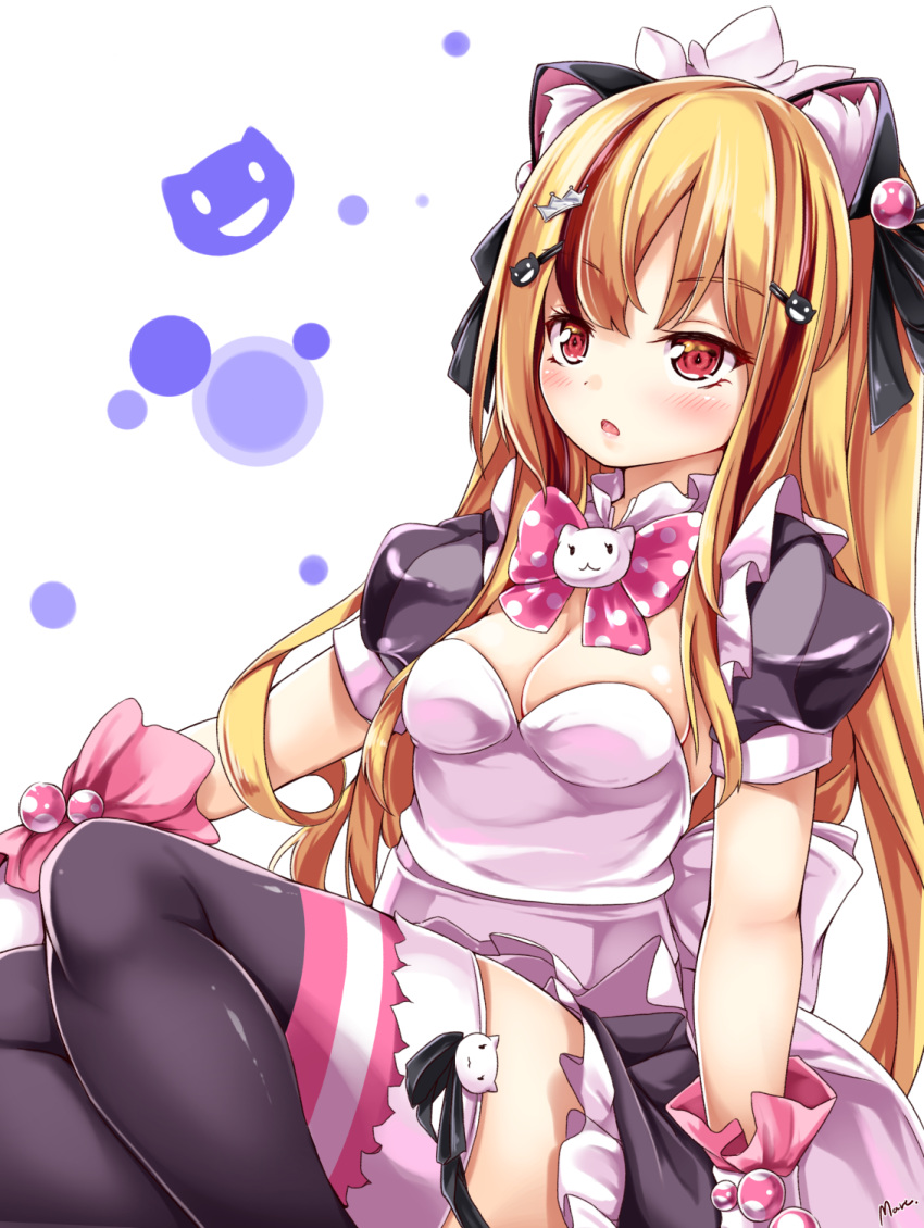 1girl, animal_ears, beatmania, beatmania_iidx, bent_knees, black_legwear, blonde_hair, blush