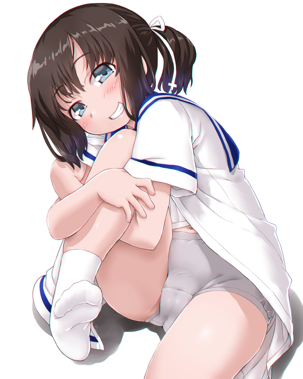1girl, black_hair, blue_eyes, daitou_(kantai_collection), dd_(ijigendd), dress, grin, hat