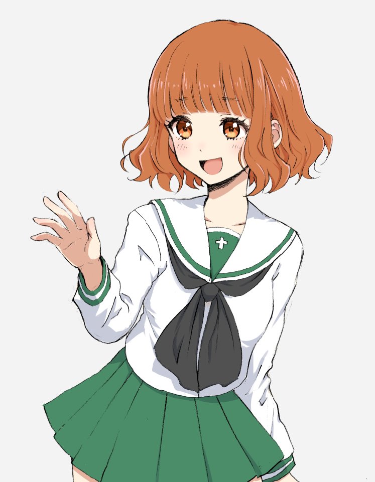 1girl, :|, alternate_hairstyle, bangs, black_hair, black_neckwear, blouse, blunt_bangs