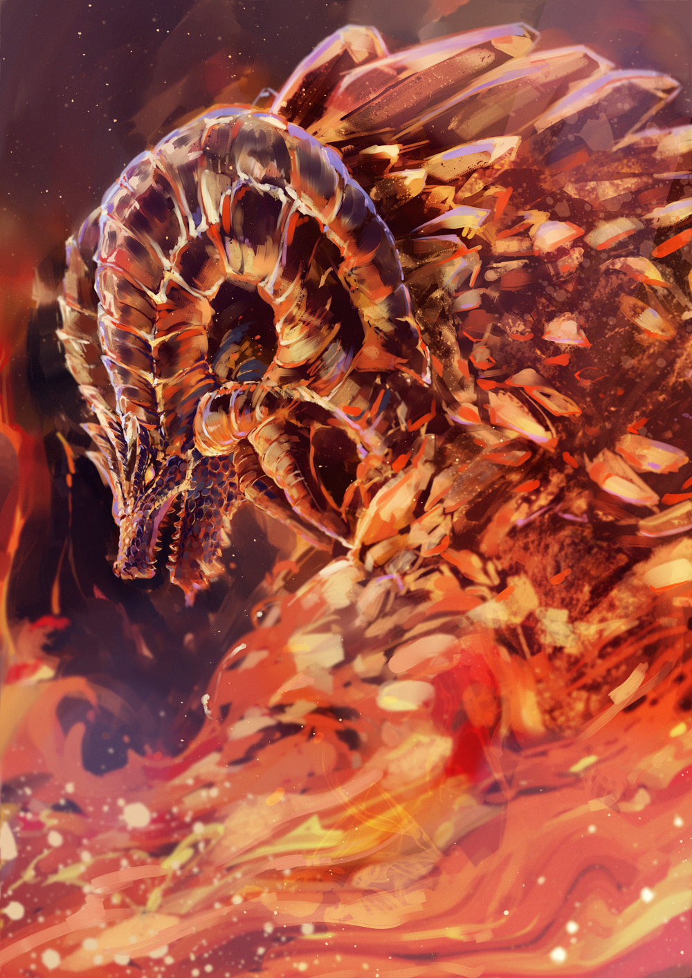 dragon, fire, from_side, highres, horns, kulve_taroth, monster_hunter, monster_hunter:_world