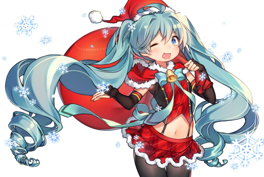 1girl, ahoge, aqua_eyes, aqua_hair, bell, black_gloves, black_legwear, bow