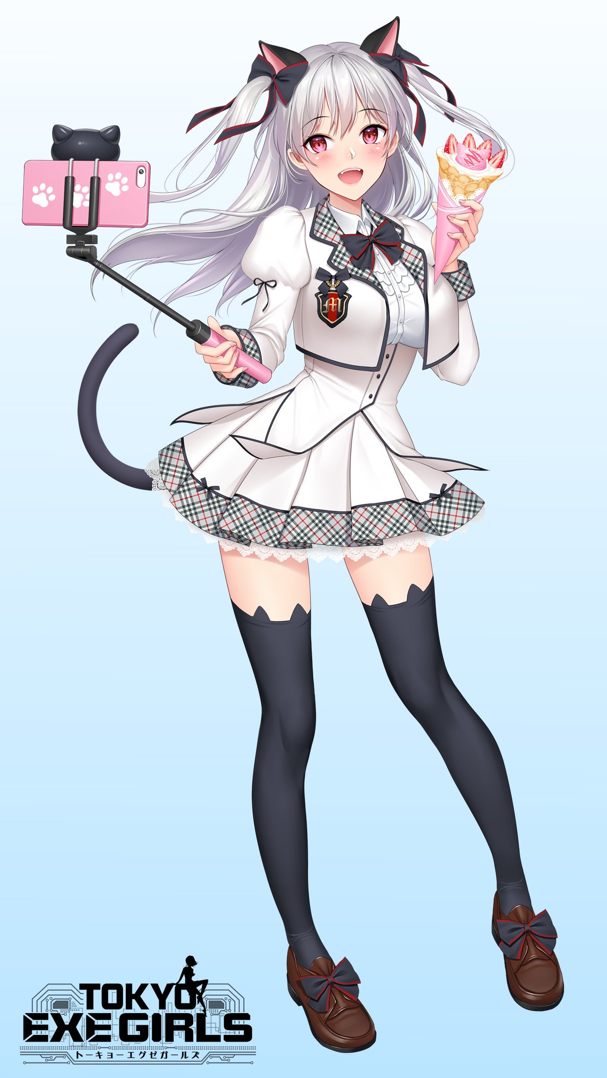 1girl, animal_ears, bangs, black_legwear, blush, bow, breasts, buttons