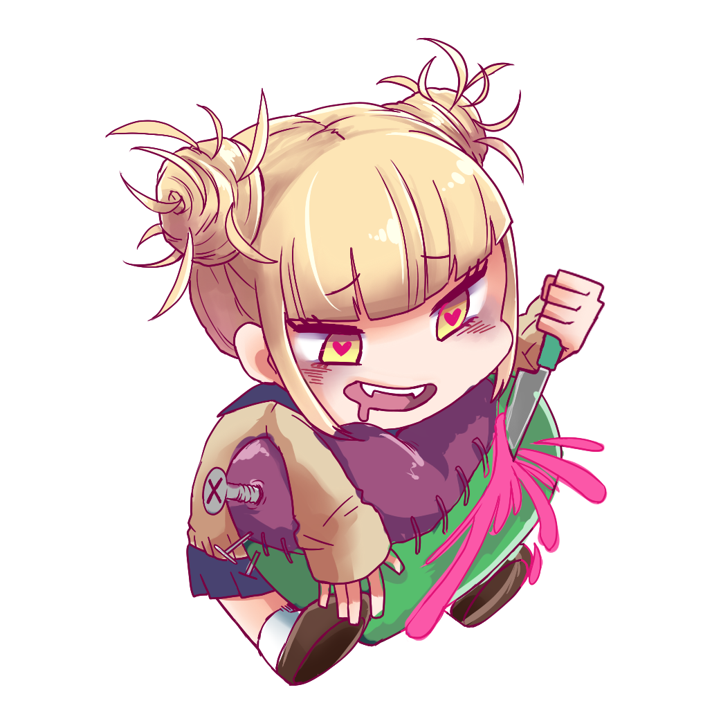 1girl, akaji_(alpha0107), blonde_hair, blood, boku_no_hero_academia, brown_footwear, chibi, drooling