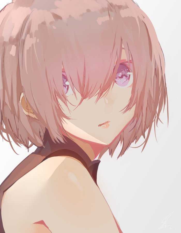 1girl, bare_shoulders, close-up, face, fate/grand_order, fate_(series), from_side, hair_over_eyes