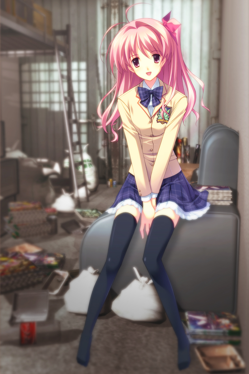 black_legwear, bow, chaos;head, hair_ribbon, highres, long_hair, matsuo_yukihiro, mess