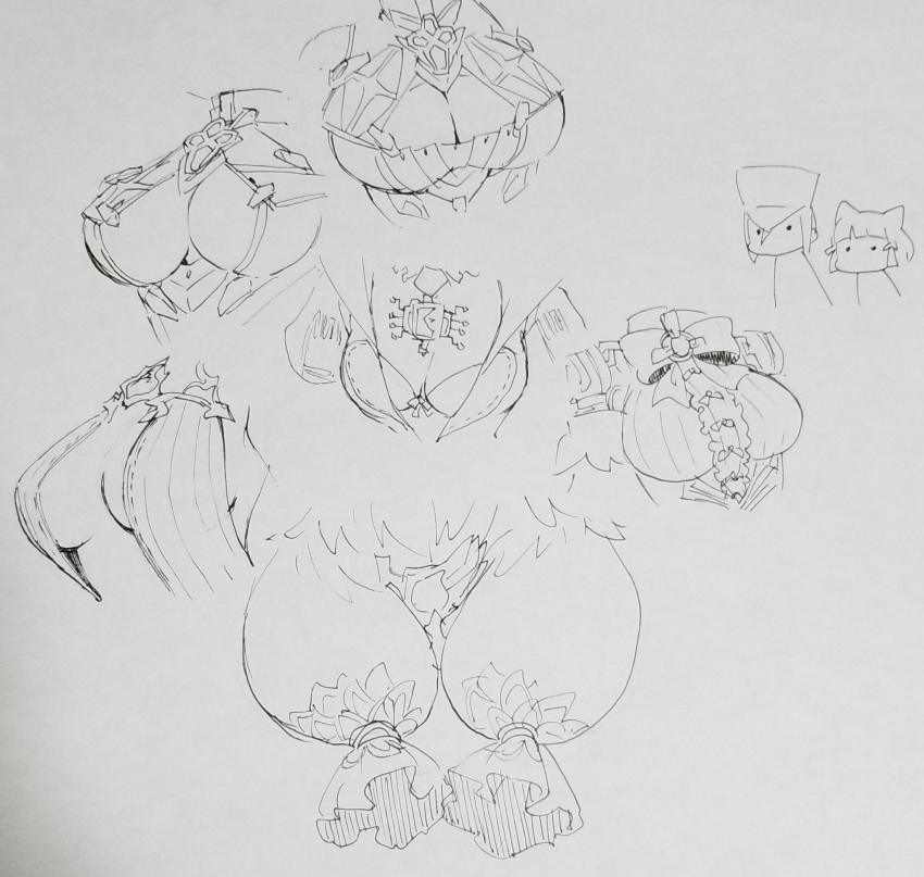 ._., 1other, 2girls, bag, bra, breast_envy, breasts, chibi