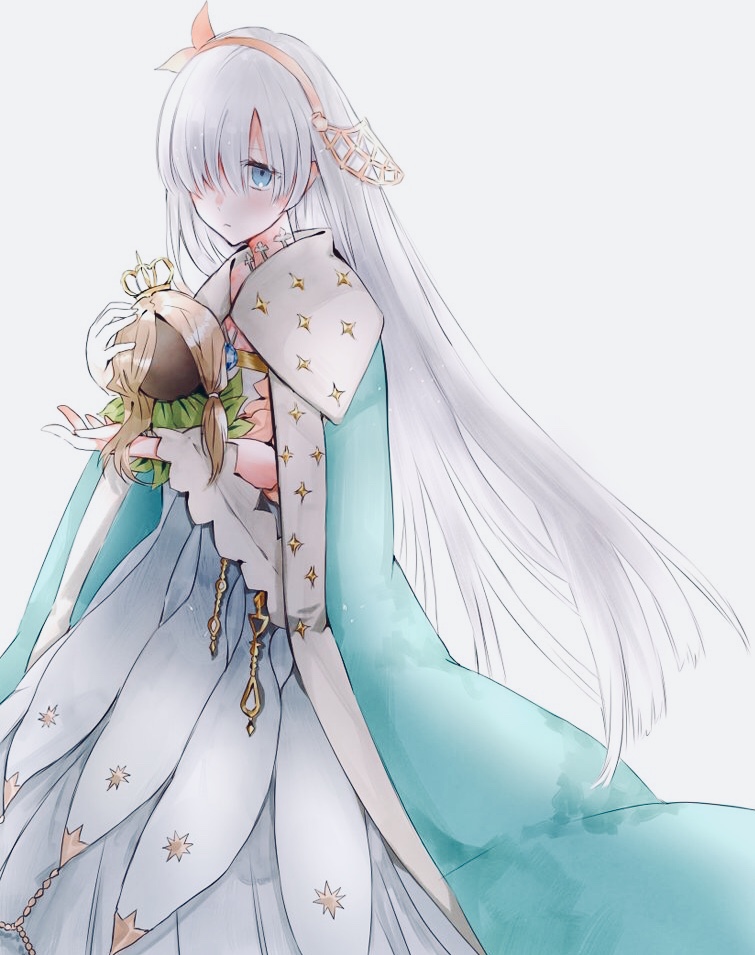 1girl, anastasia_(fate/grand_order), bangs, blue_eyes, cape, commentary_request, crown, doll