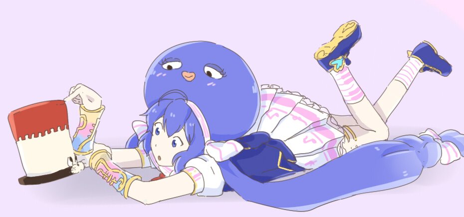 1girl, blue_eyes, blue_footwear, blue_hair, blue_hat, bow, fukase, hair_bow