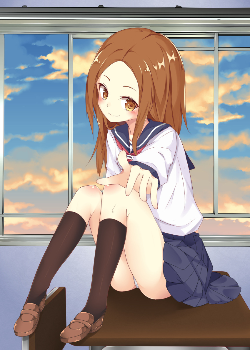 1girl, ai_cao, bangs, black_legwear, black_sailor_collar, black_skirt, blue_hair, blush