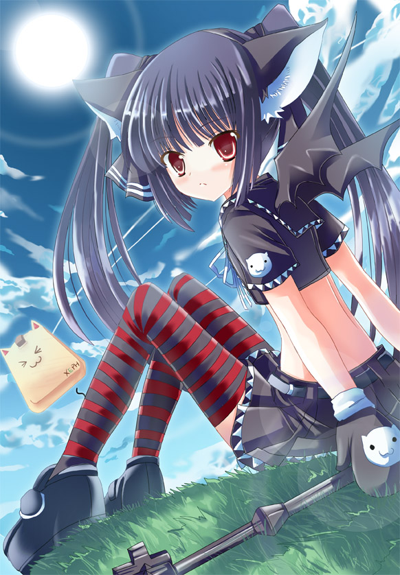 :3, kooh, pangya, papel, sky, thighhighs, twintails, wings