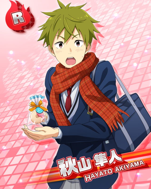 akiyama_hayato, blush, character_name, green_hair, idolmaster, idolmaster_side-m, jacket, purple_eyes