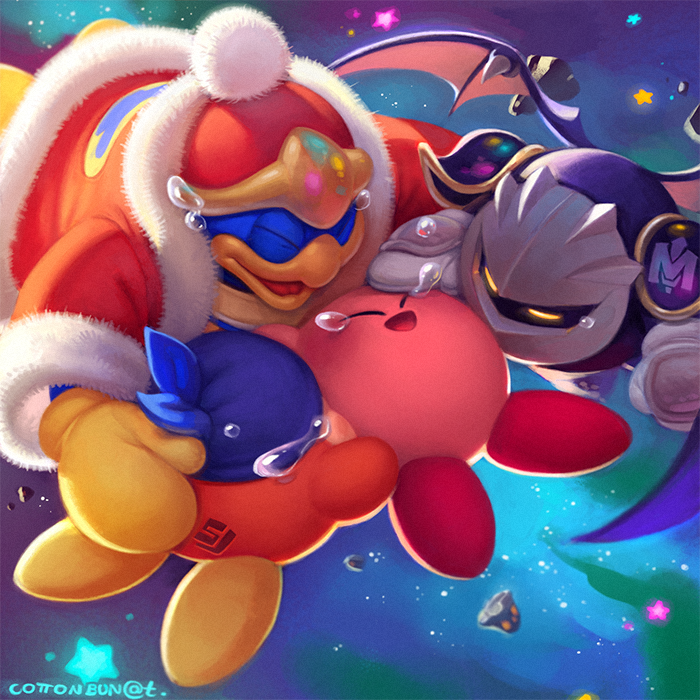 bandanna, beak, closed_eyes, crying, floating, fur_trim, gloves, glowing